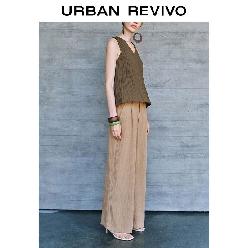 【明星同款】UR女装慵懒风微褶宽腿裤UWH640042