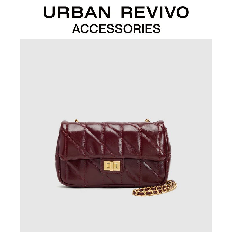 URBAN REVIVO2024冬季新款女士小香菱格单肩斜挎包UAWB40455