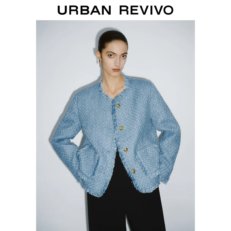 UR2024秋冬新款女装法式小香流苏小金扣圆领羽绒服UWG140115+