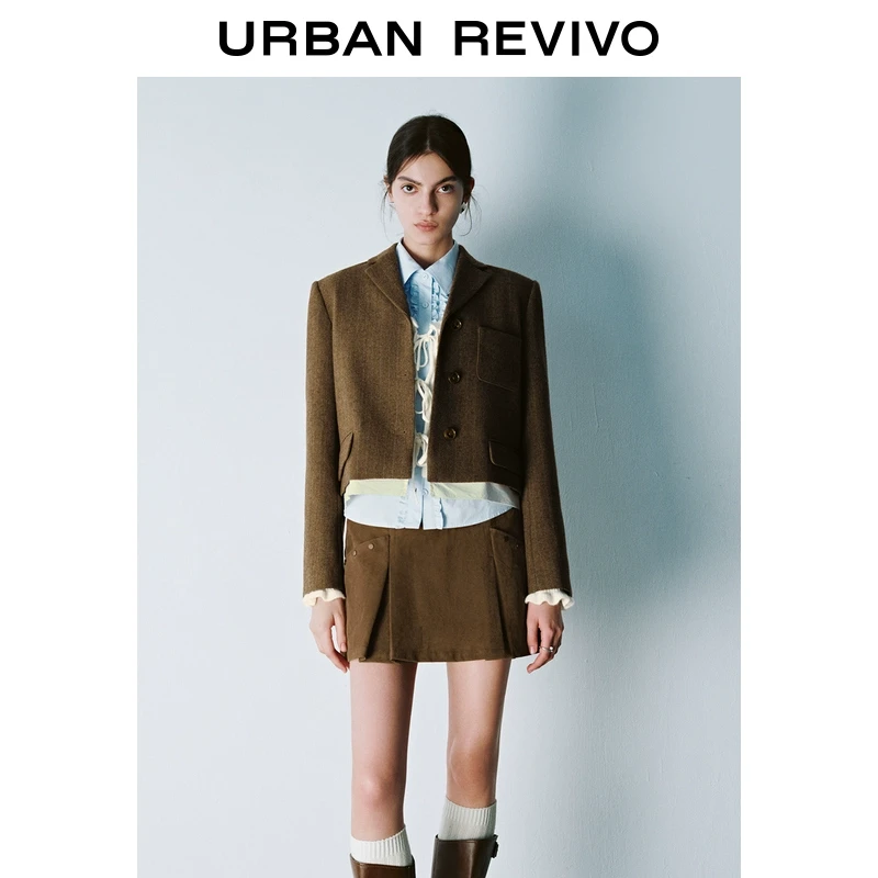 UR女装复古雅丹风拼接设计感西装外套UYU140065