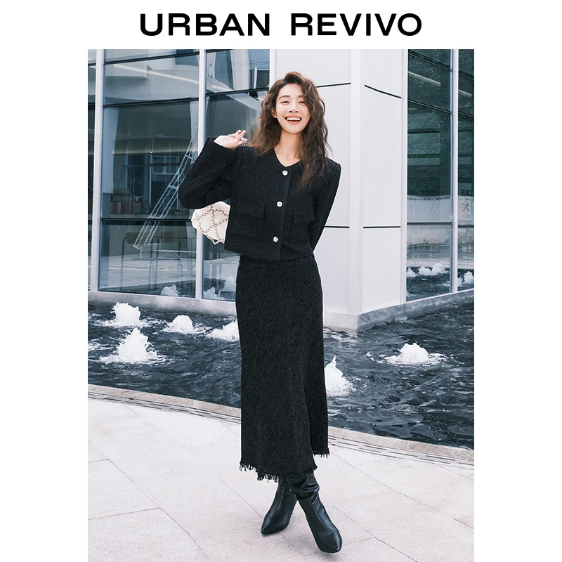 【UR魅力】UR秋冬复古流苏鱼尾半裙女时尚显瘦气质中长裙UWG530060