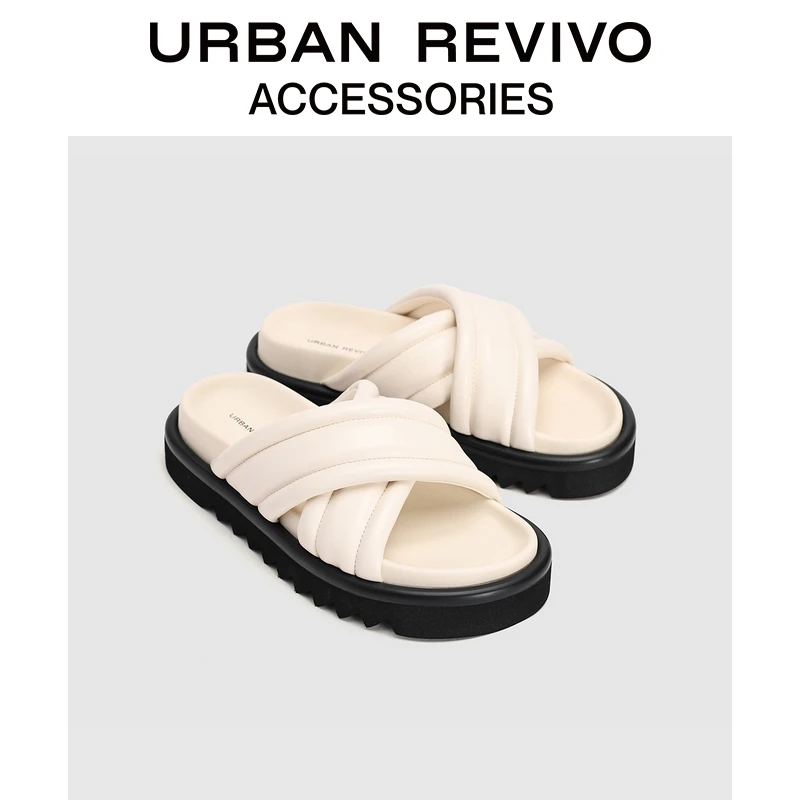 URBAN REVIVO2024夏季新款女士百搭休闲厚底拖鞋UAWS40100