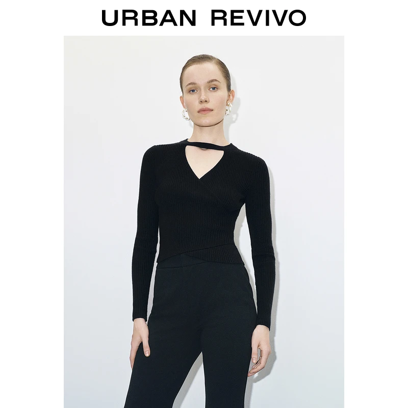 UR2024秋冬早秋法式针织衫女装长袖镂空修身气质毛衫UWG940288