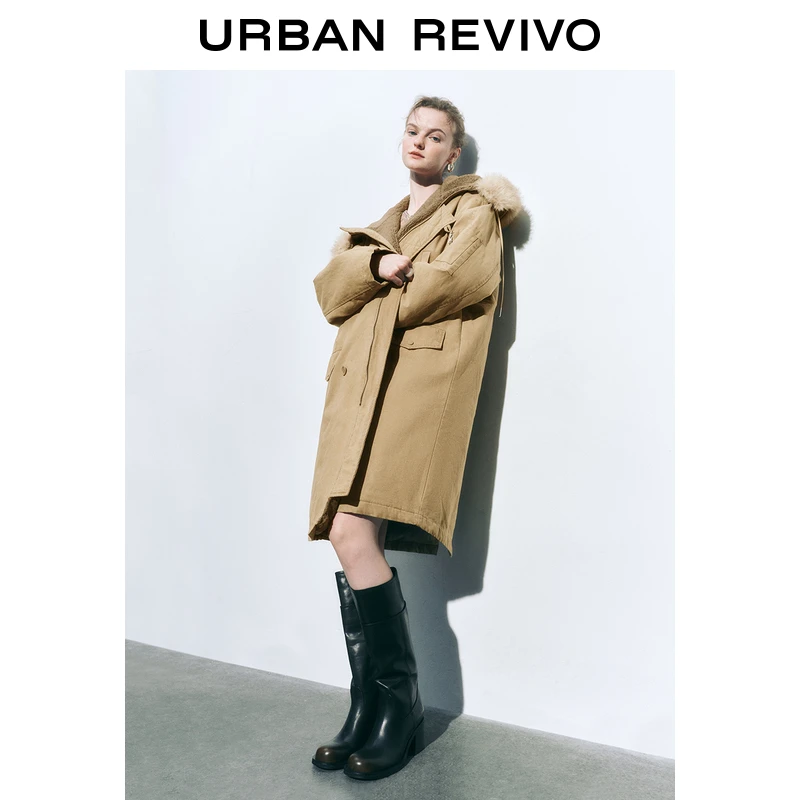 UR2024冬季连帽毛领超宽松棉服女新款复古休闲气质外套UYL140006