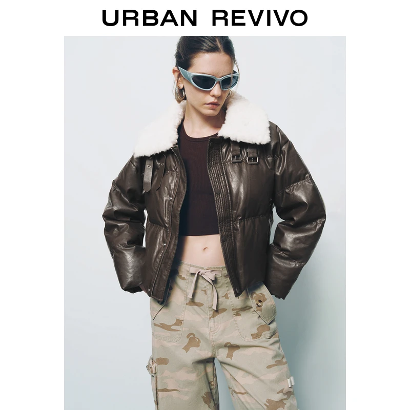 【HOT】UR2024冬季撞色拼接领羽绒服女新款复古外套好羽绒UYY140031