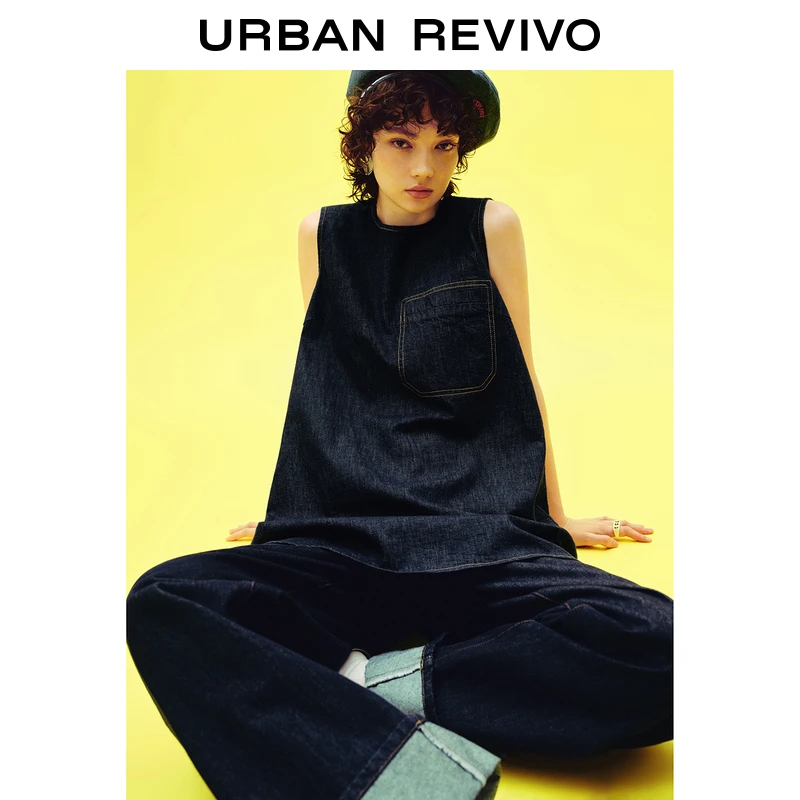 【水果系列】UR2024夏季新款女明线无袖牛仔连衣裙UWU840067