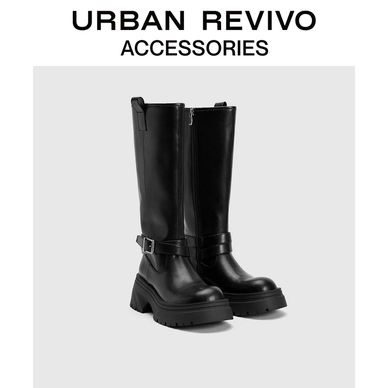 URBAN REVIVO女士时尚皮带扣长筒靴UAYS40010