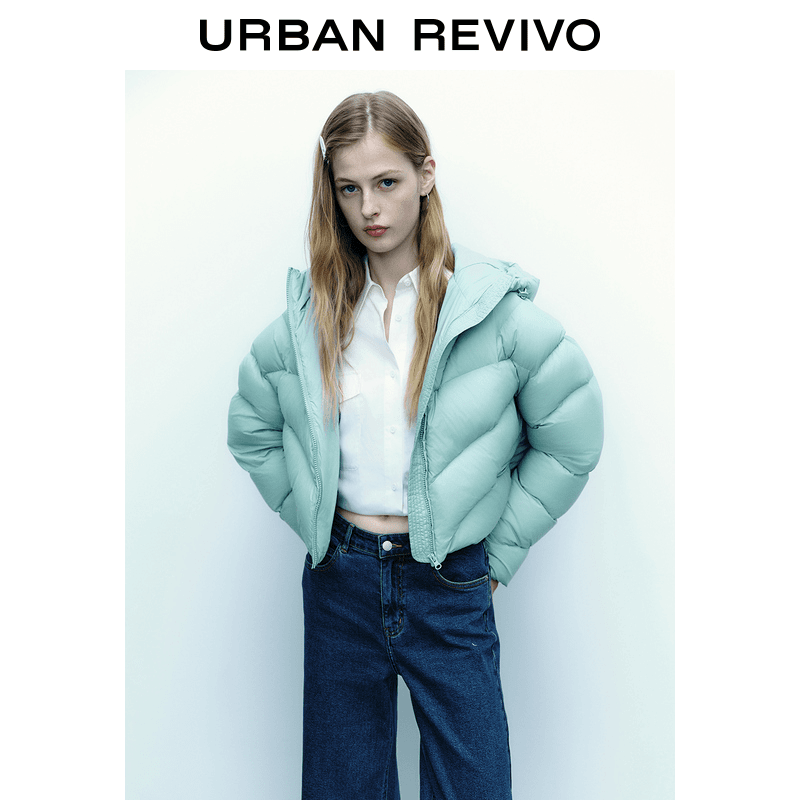 UR冬季超宽松连帽羽绒服女时尚百搭休闲白鸭绒保暖外套UWU130001