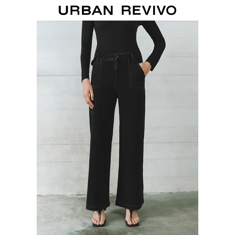 UR女装休闲复古水洗高腰牛仔长裤UWM840087