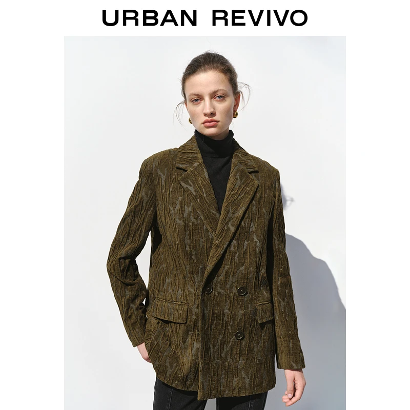 UR秋冬时尚纹理厚西装女装设计感廓形外套复古气质上衣UWH130055