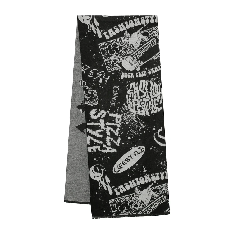 卡宾男装毛织潮流涂鸦图案双面秋冬保暖围巾情侣款3214314007