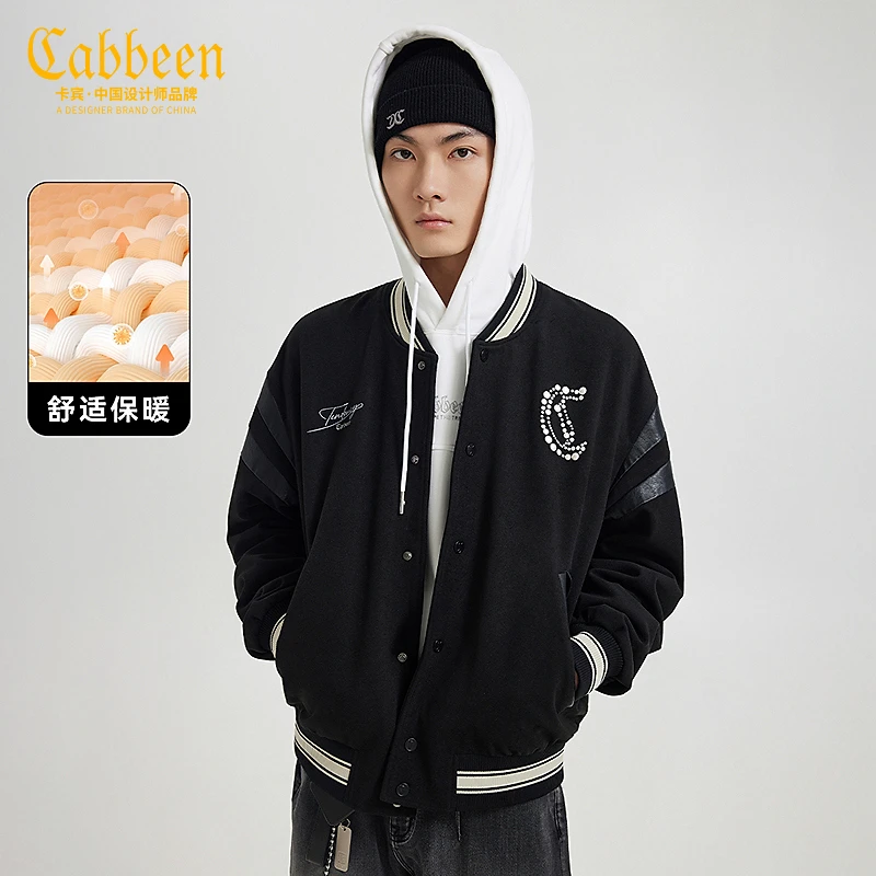 卡宾男装加厚烫钻夹克秋冬新款W大码外套街头棒球服3244138016