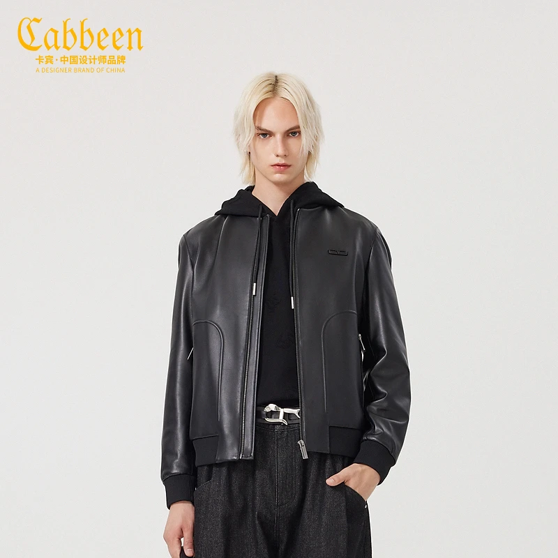 卡宾男装黑色皮衣24秋新款LOGO夹克街头潮流百搭外套2234122001