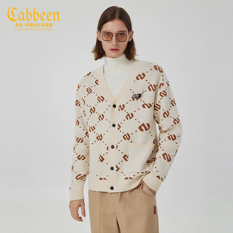 卡宾男装老花提花针织衫H秋冬款宽松外套休闲时尚上衣2224105003