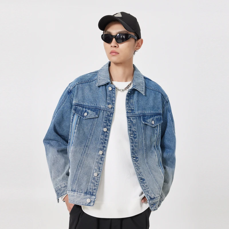 卡宾男装钢压LOGO复古牛仔夹克秋新款宽松百搭潮流外套3234115005