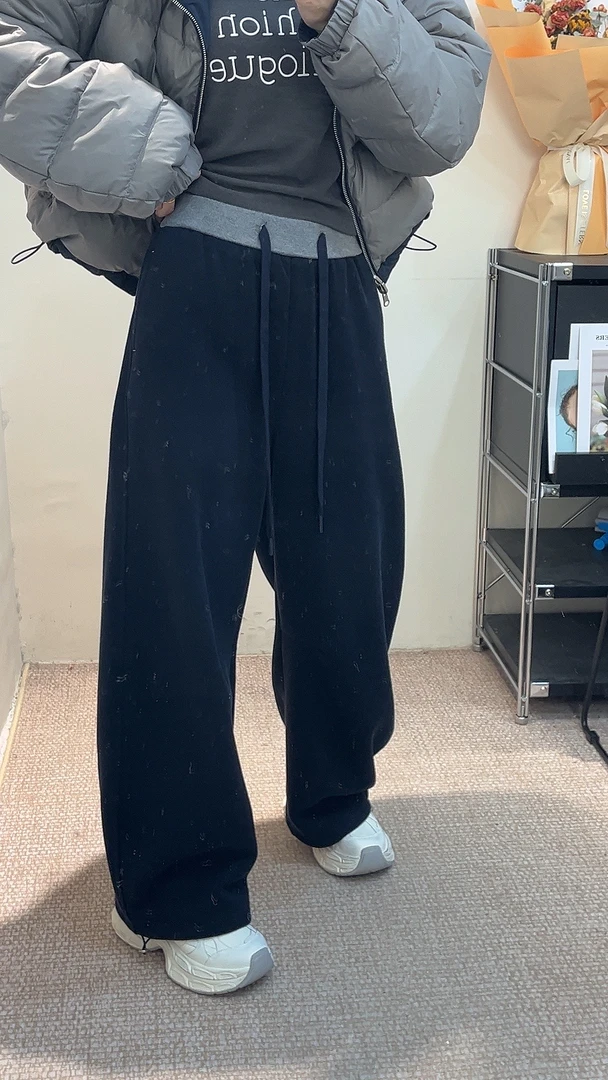 媛媛.冬款洋气时尚百搭卫裤直筒休闲阔腿宽松加绒加厚保暖韩版