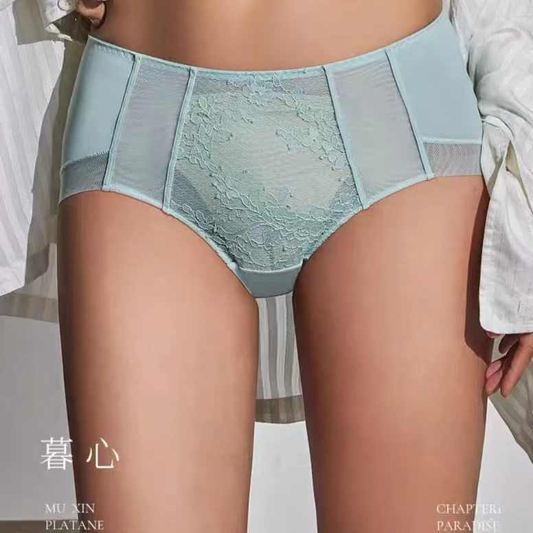 梧桐本色暮心配套内裤性感蕾丝中腰大码提臀女士平角裤 WK22226