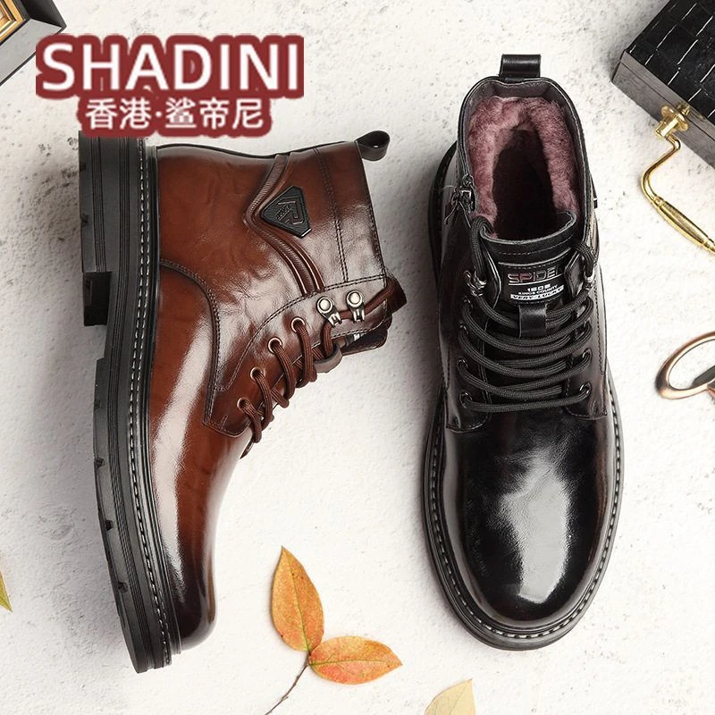 【头层牛皮】真皮男士马丁靴冬季加绒保暖羊毛棉鞋高帮英伦风工装