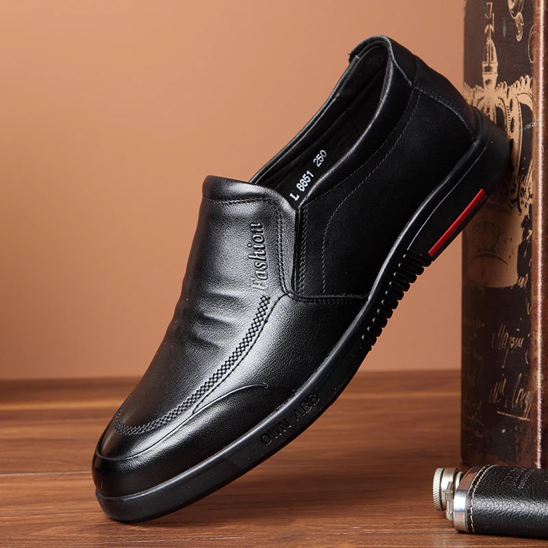 男鞋夏季新款真皮中年商务正装休闲软底透气舒适皮鞋懒人爸爸鞋