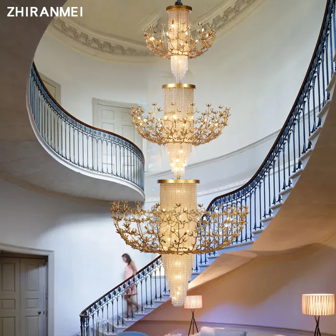 欧式宫廷客厅吊灯奢华水晶复式挑空楼梯灯全铜树枝酒店大堂售楼部