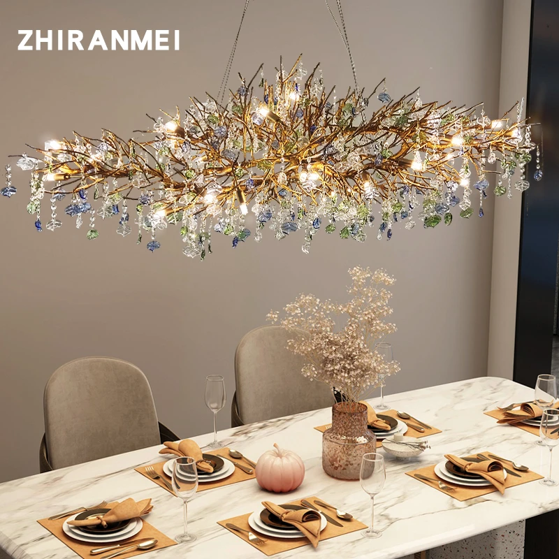 餐厅吊灯2024年新款轻奢客厅水晶别墅全铜设计师艺术创意个性树叶