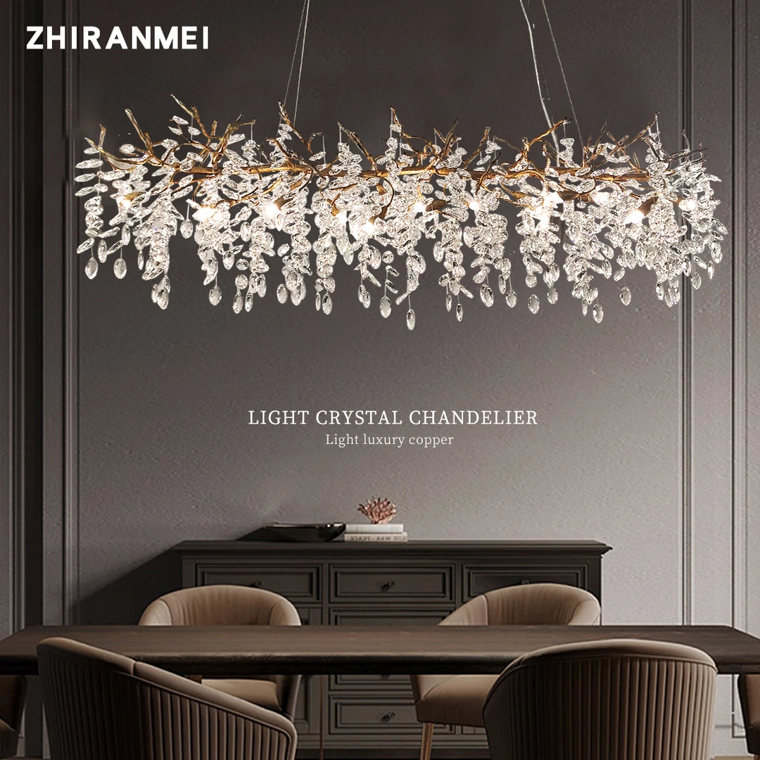 餐厅奢华水晶吊灯全铜高档大气设计师款冰晶法式复式楼水晶灯树枝