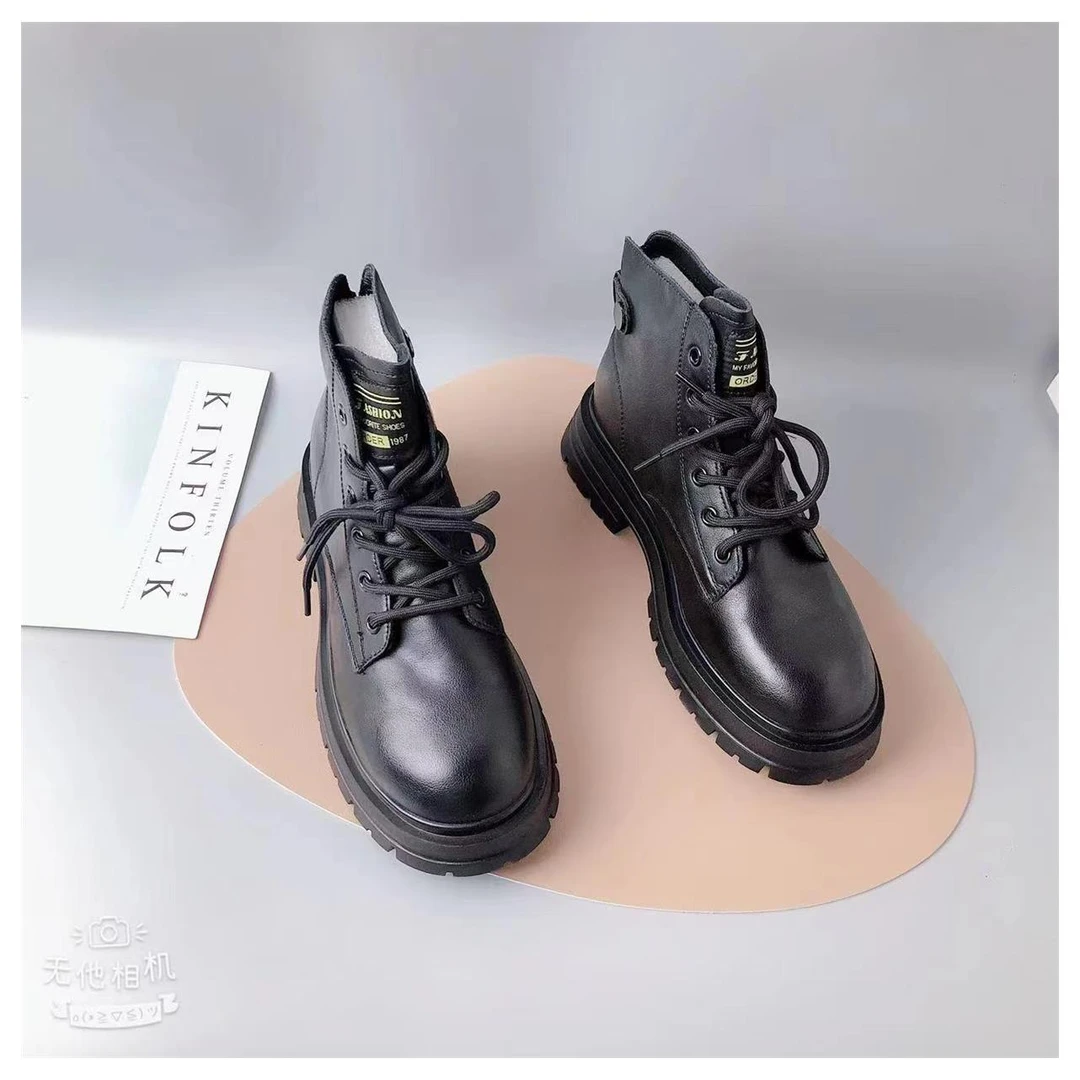 秋冬新款时尚百搭圆头厚底系带休闲马丁靴2206-3（四季款）