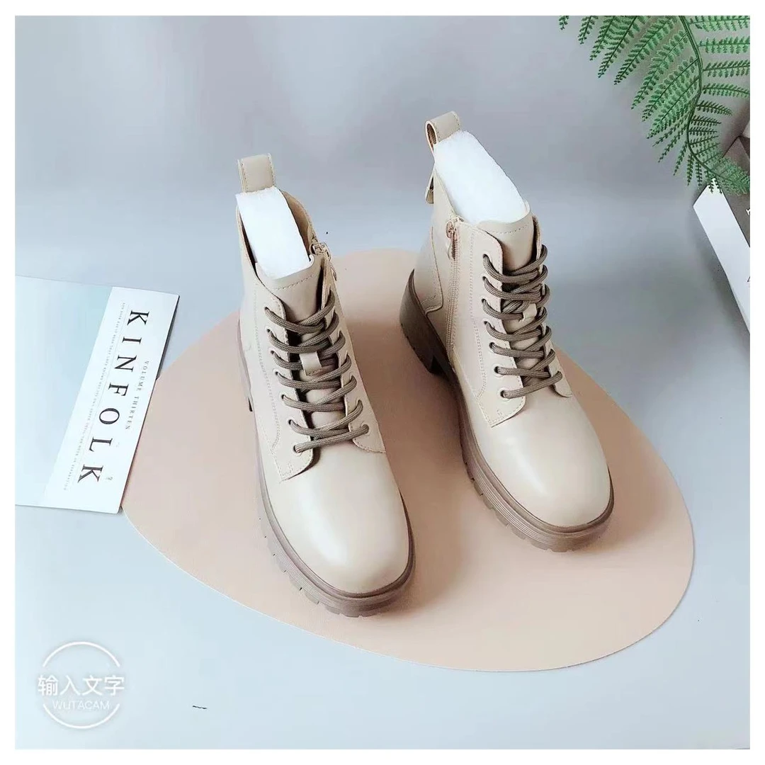 秋季新款时尚百搭圆头粗跟系带休闲短靴28248