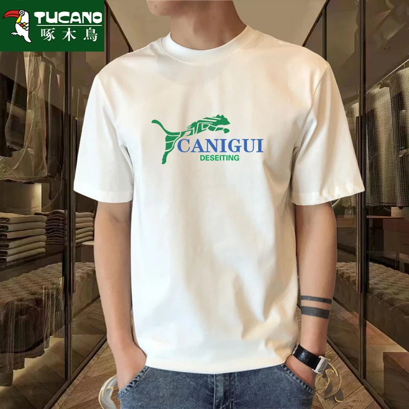 啄木鸟夏季重磅纯棉短袖t恤男潮流宽松休闲半袖青少年全棉打底衫t