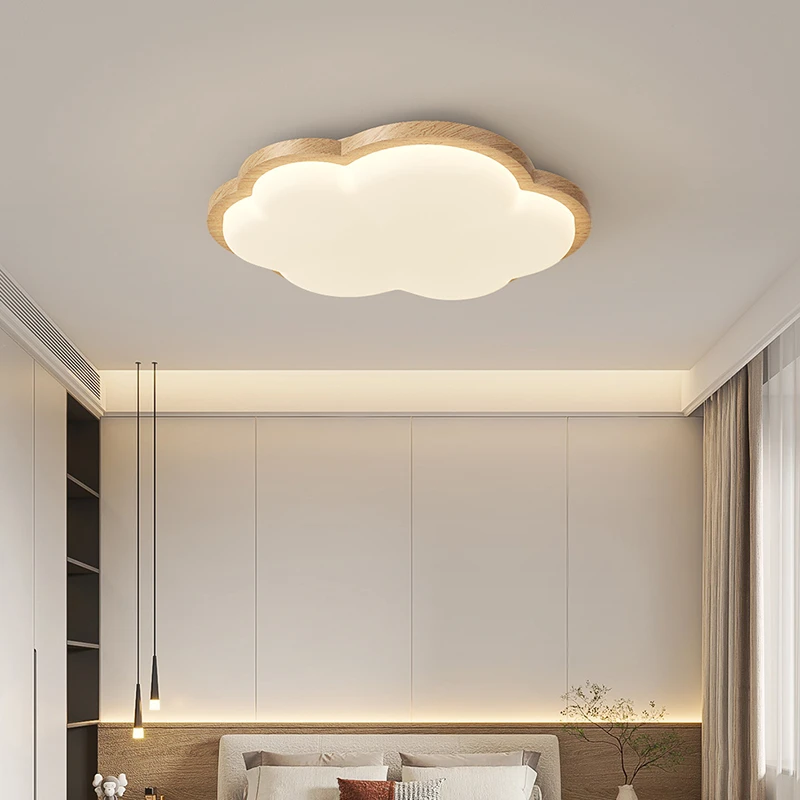 原木风全光谱护眼云朵吸顶灯卧室房间实木简约日系灯具LED吸顶灯