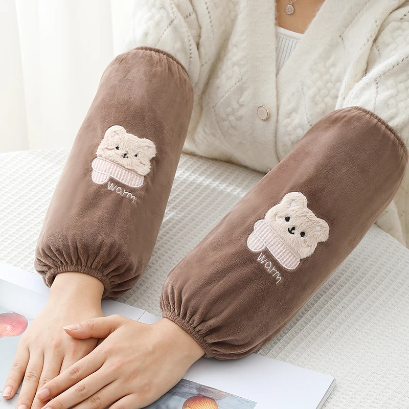 韩版袖套女长款可爱学生办公套袖绒布刺绣秋冬成人防污袖头护袖头