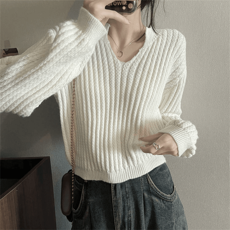 长袖针织衫女新款复古收腰短款上衣显瘦百搭外穿慵懒风毛衣女冬季