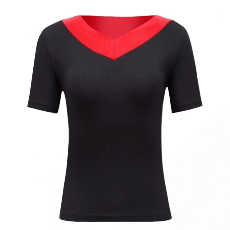 v领上衣女舞蹈服短袖夏季莫代尔大码中老年广场舞服装女显瘦运动