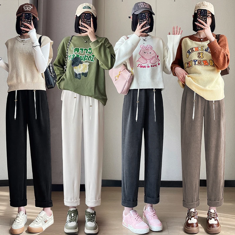 孕妇裤子秋冬季加绒加厚小个子九分萝卜裤休闲宽松外穿哈伦裤春秋