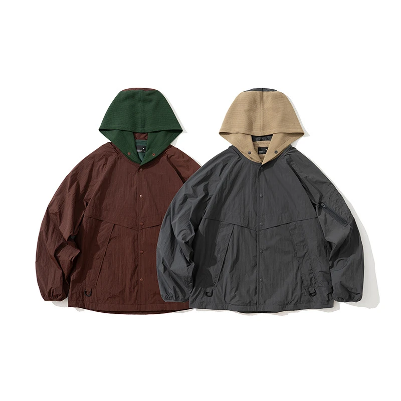 【帅胖胖】轻奢户外潮牌机能登山系复古拼色防水加绒大码连帽夹克男