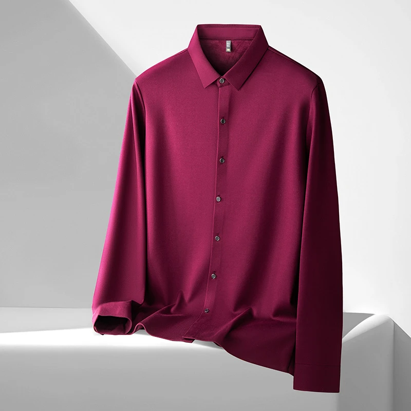 【帅胖胖】轻奢时尚弹力加绒加厚保暖商务休闲加大码纯色长袖衬衫男