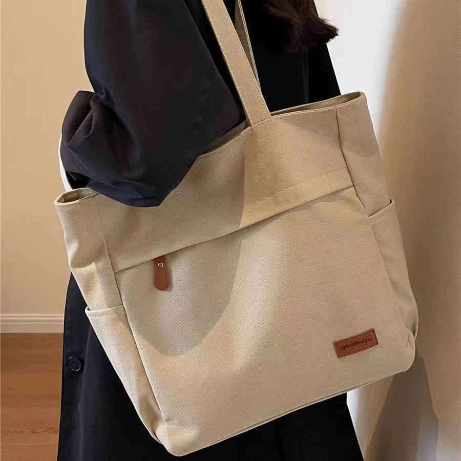 日系简约帆布包女大容量休闲托特包新款学生上课包ins单肩手提包