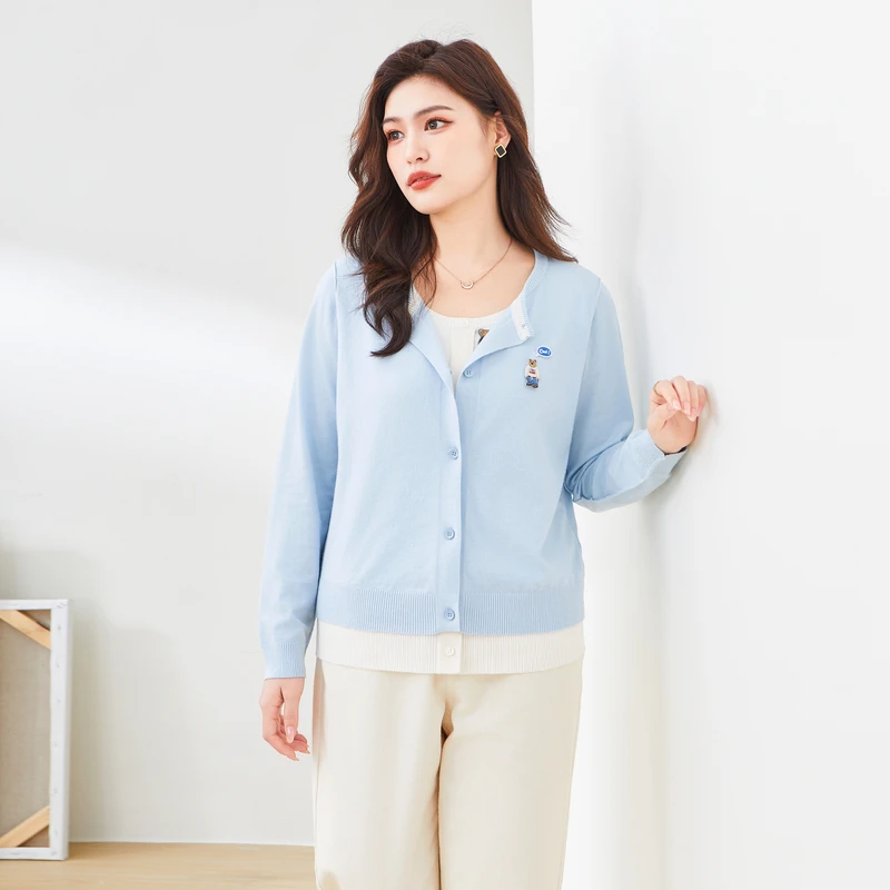 采多宝大码女装圆领假两件温柔撞色毛衣DDMY2129