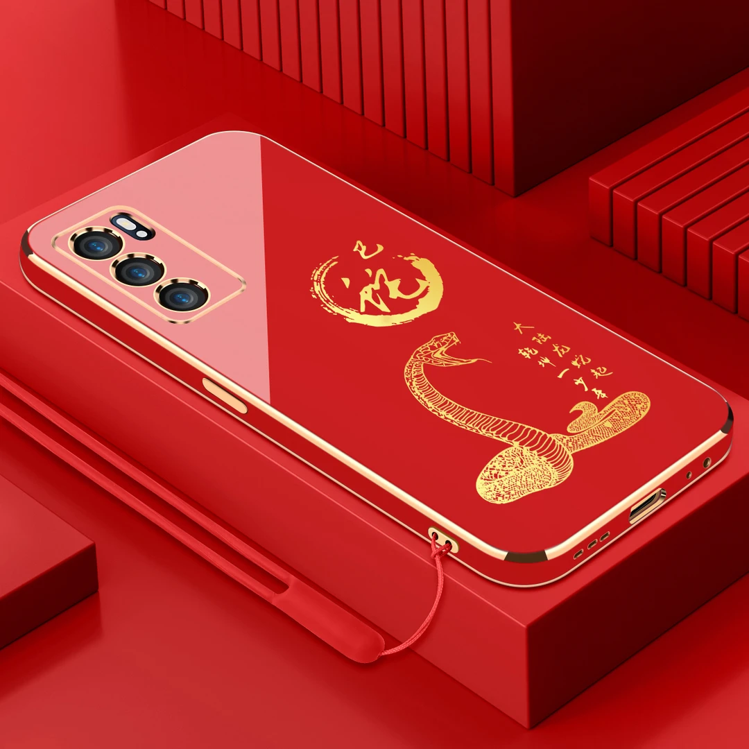 适用opporeno6电镀手机壳十二生肖直边国潮硅胶全包防摔保护套