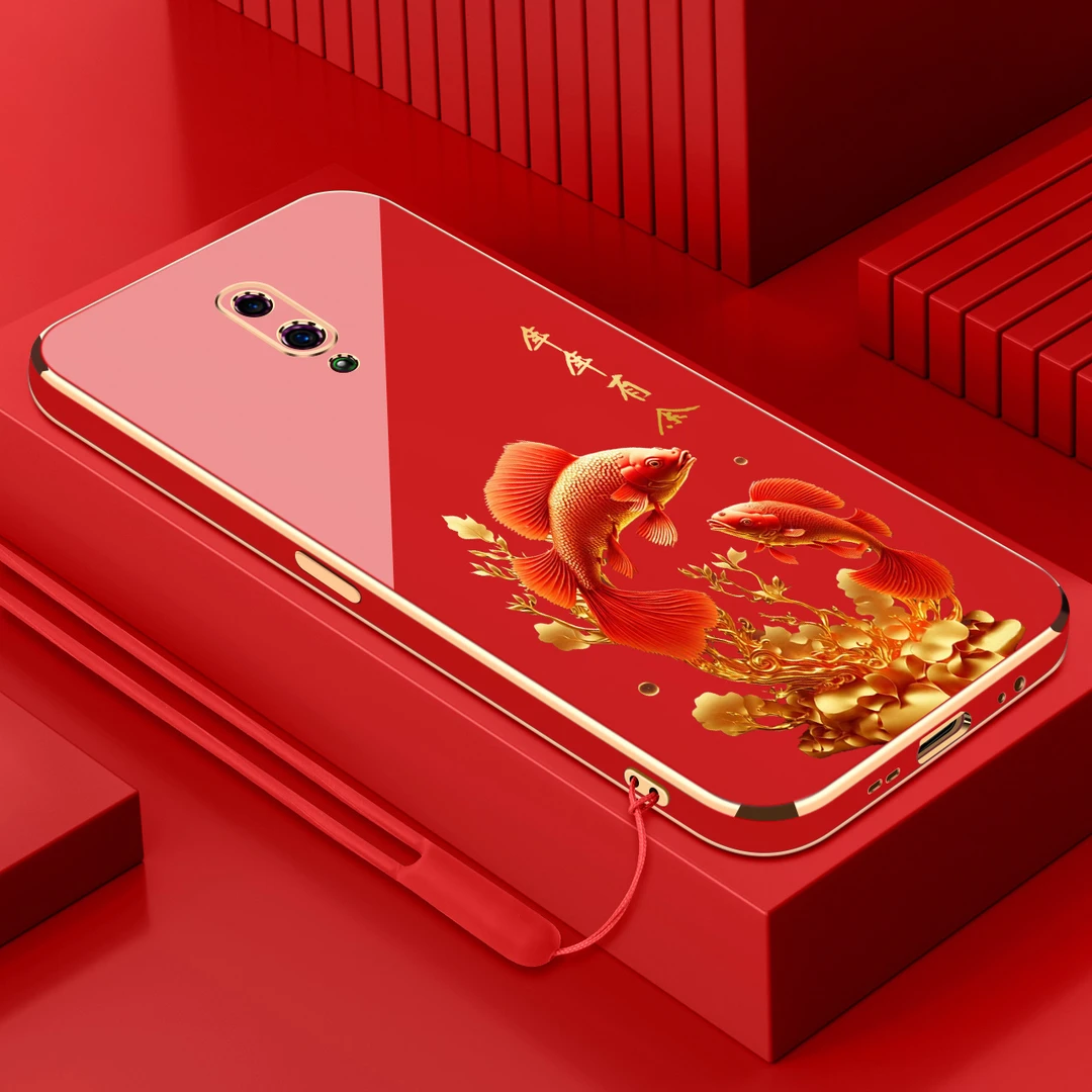 电镀年年有余适用opporeno手机壳防摔硅胶保护壳直边软壳手机套