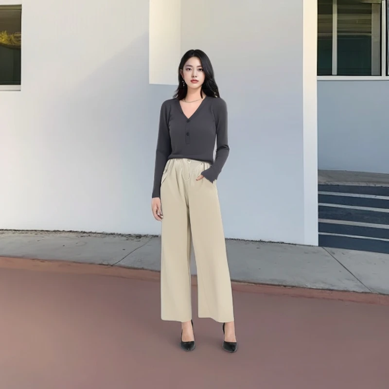 打底长袖打底设计感显瘦修身薄款百搭天丝v领纯色长袖针织衫春秋