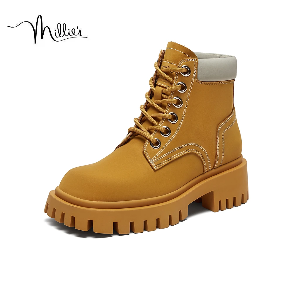 millie's妙丽冬季新款牛皮舒适百搭厚底马丁靴女靴3116ADD3