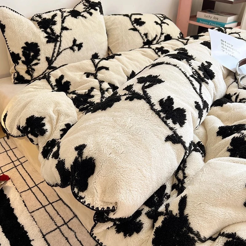 法式秋冬加厚舒棉绒床上四件套冬季双面珊瑚牛奶绒被套床品三件套