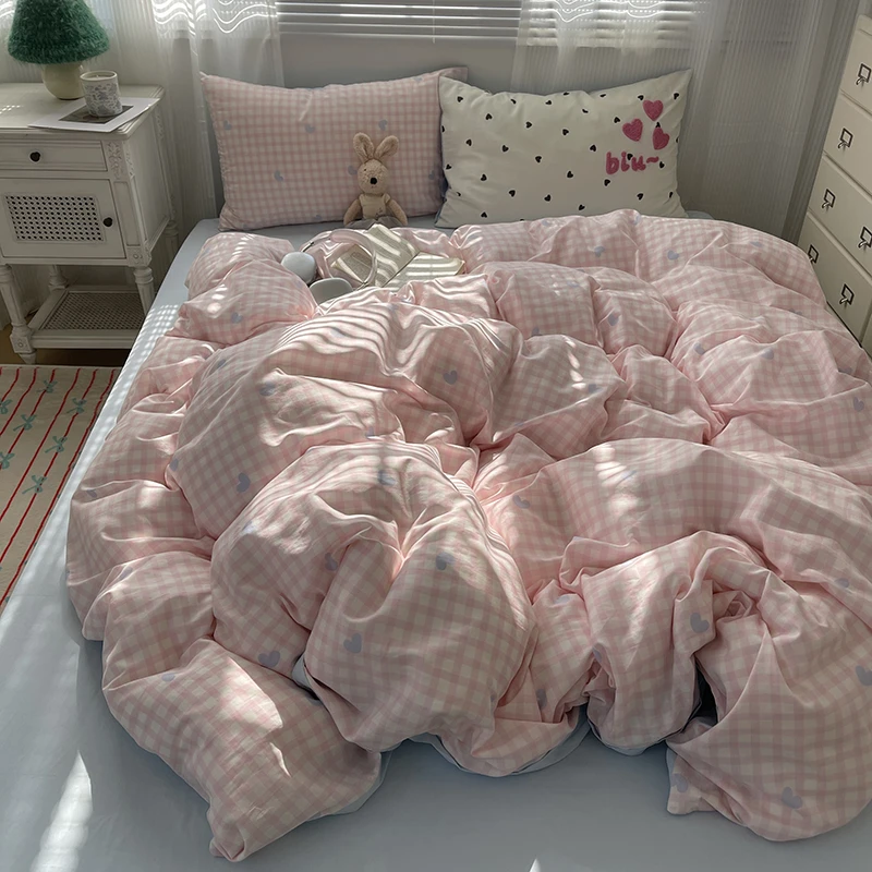 ins小清新蝴蝶结全棉床上四件套1.5m1.8米毛巾绣学生宿舍纯棉被套