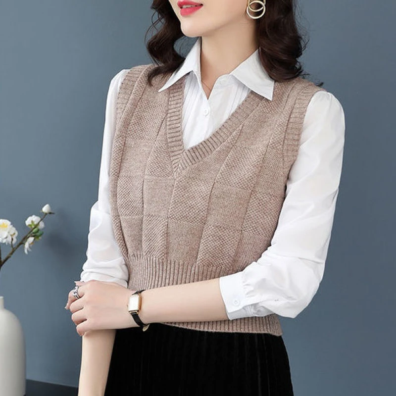 秋冬针织吊带马甲v领外穿宽松短款无袖叠穿外搭时尚减龄女上衣