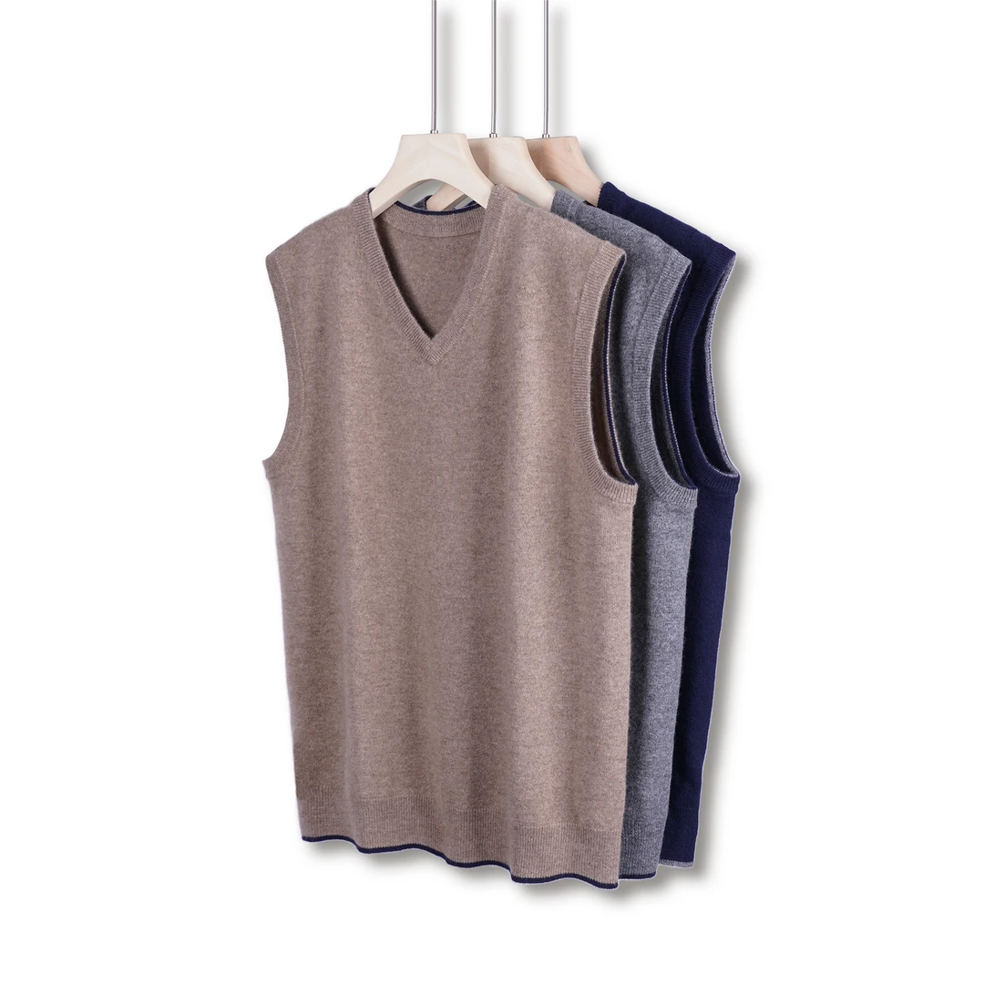 【商务休闲】秋冬新款纯山羊绒撞色V领男士马甲YXM23239
