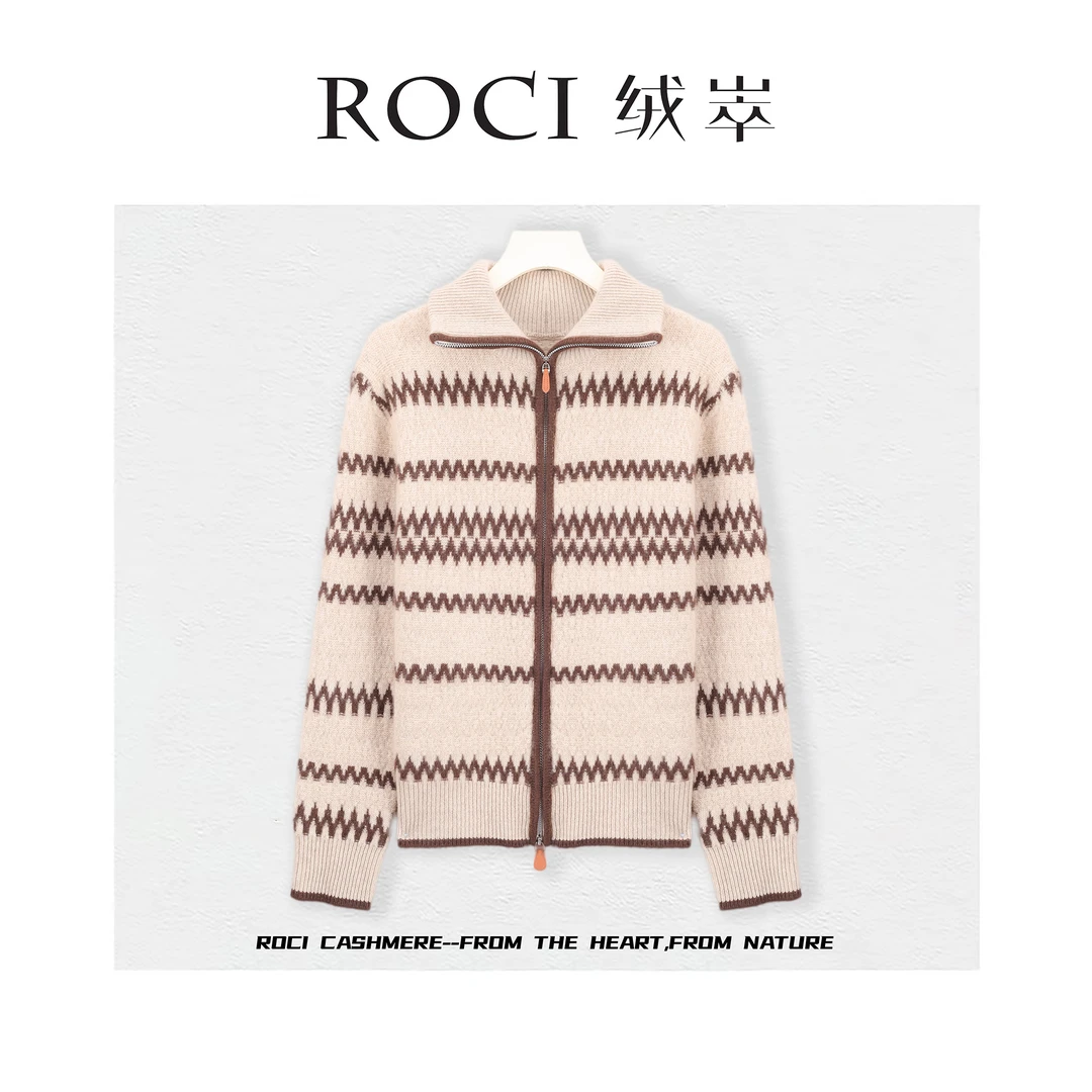 【EP同款】100山羊绒重磅加厚女士翻领全拉链针织开衫 YXW24433