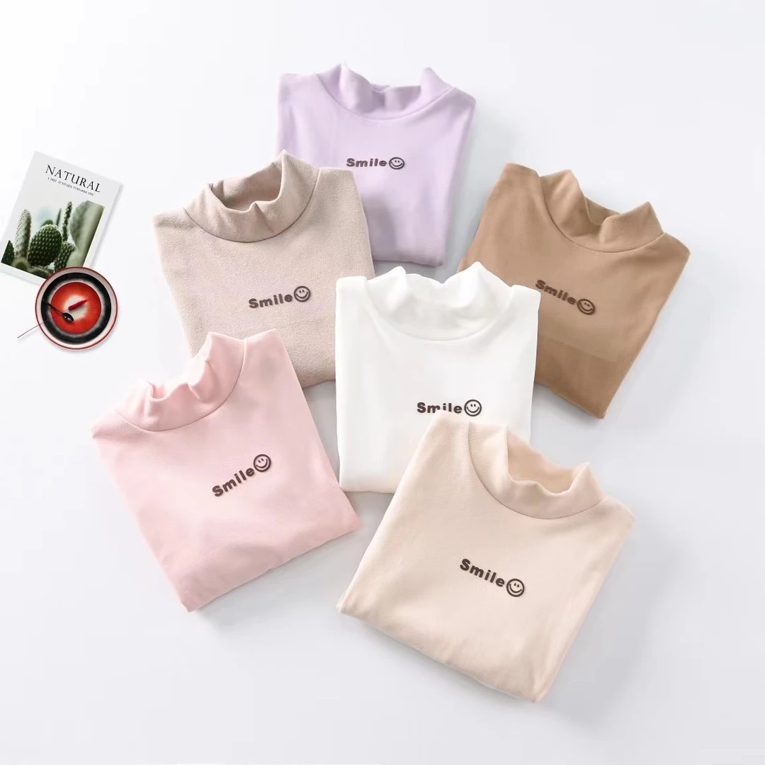 秋冬款儿童中领半高领长袖德绒内搭打底衫上衣