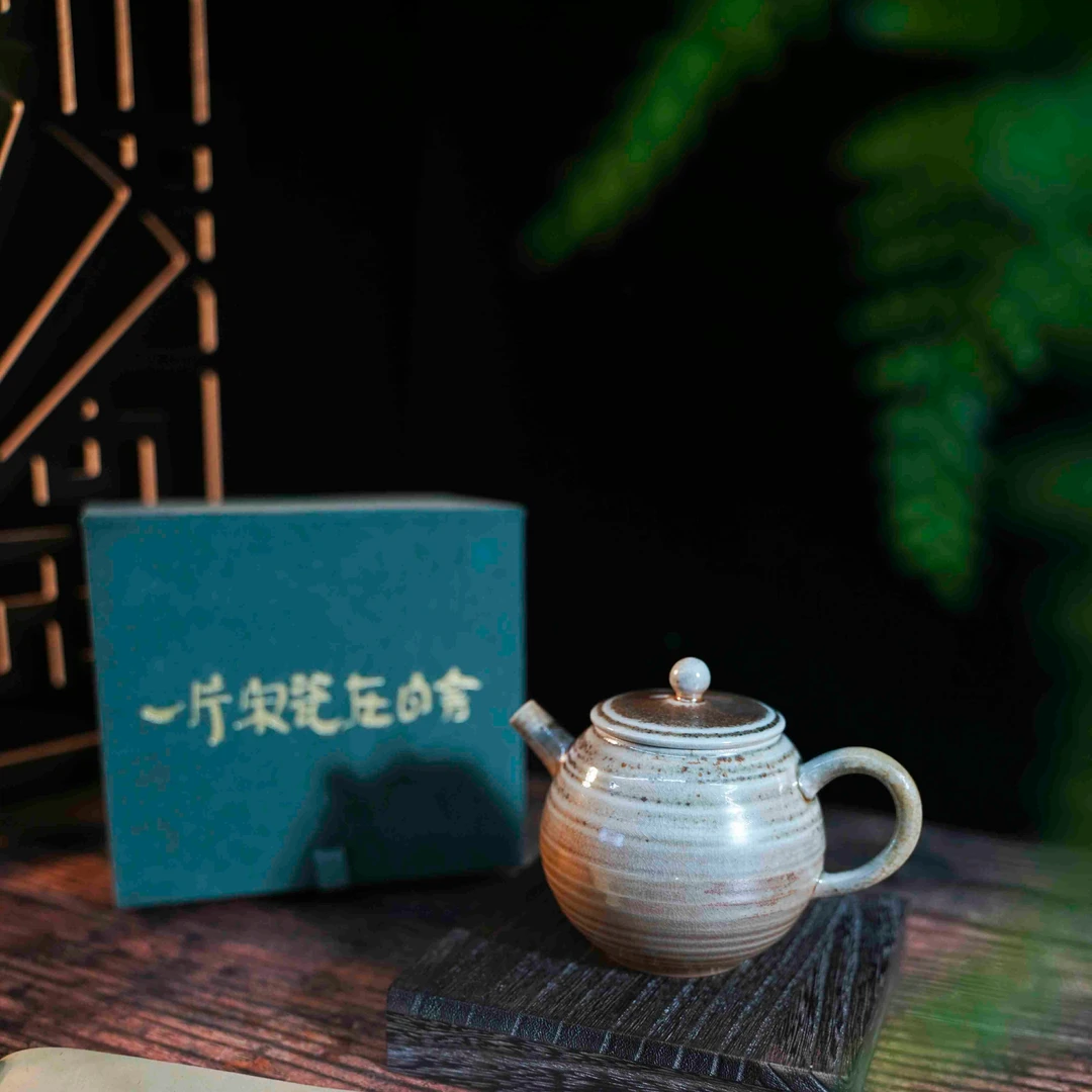 木吉烧火痕流釉柴烧壶复古粗陶茶壶泡茶家用柴烧小茶具功夫茶具