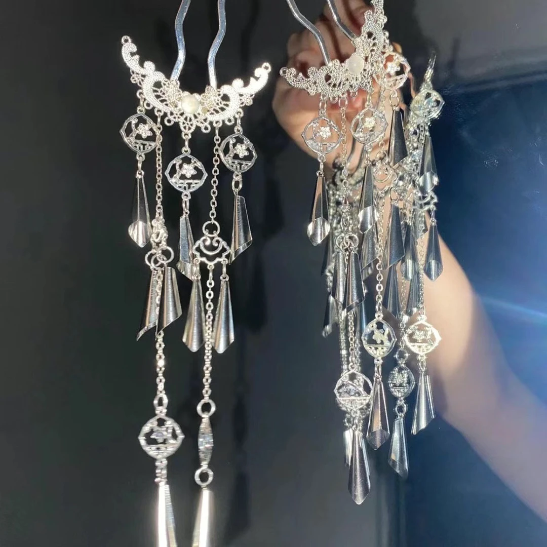 古风苗银汉服发饰头饰月牙流苏发夹古装战国蝴蝶民族配饰发簪百搭